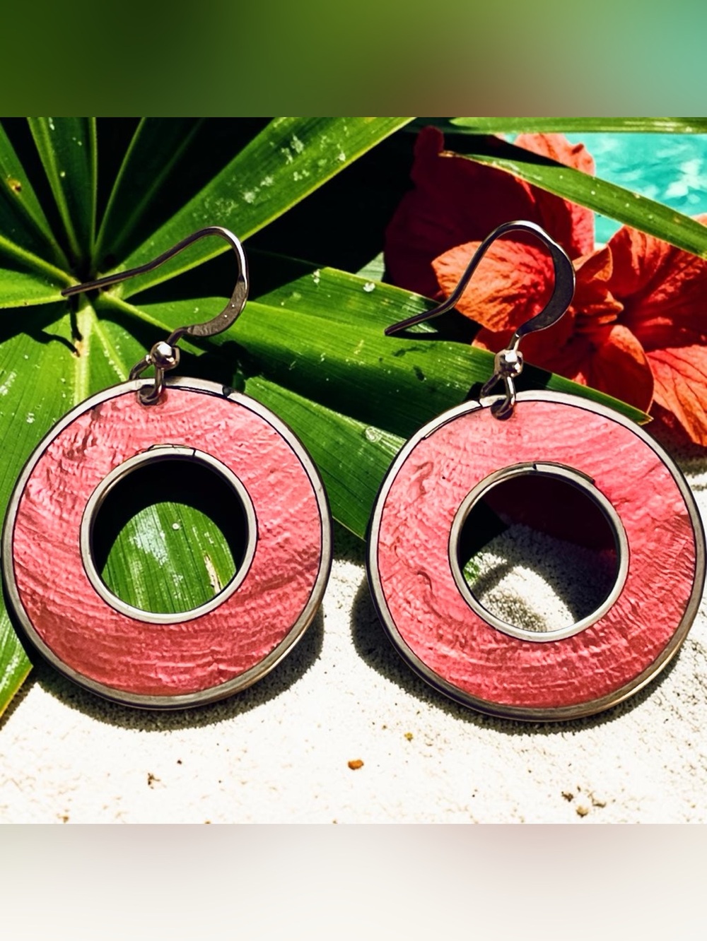 Capiz Shell Earrings by Culture Mix - Passion Pink (Small)